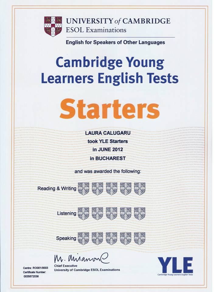 Cambridge Starters certificate