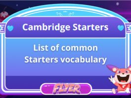 List of common Cambridge Starters vocabulary